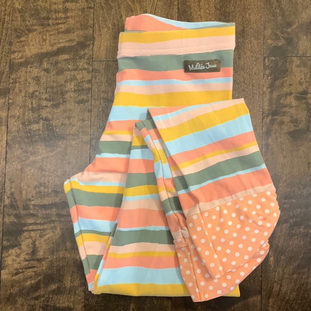 Matilda Jane striped leggings with ruched polka dot bottom hem